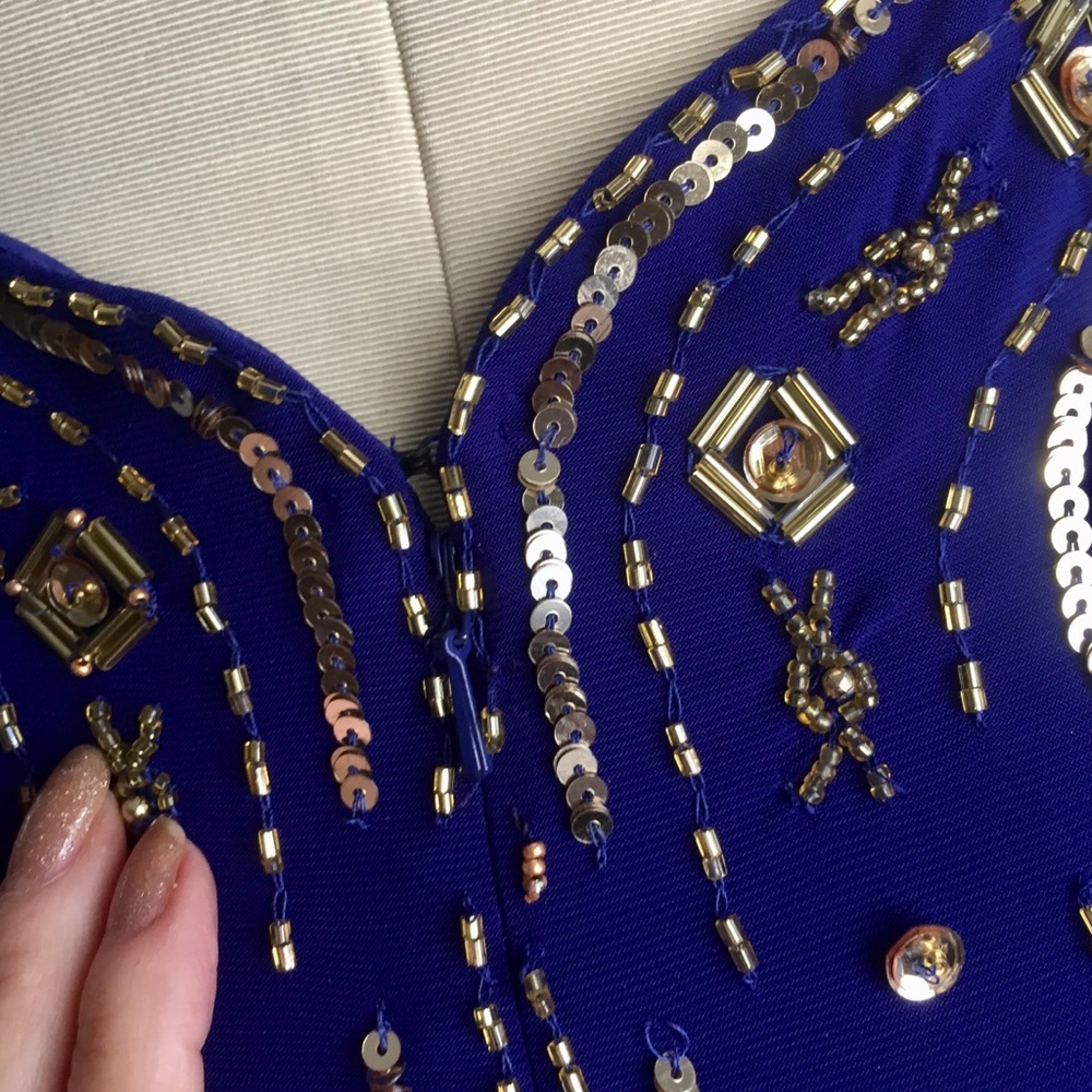 VTG Y2K Halley Logan Royal Blue Crisscross Beaded Halter Dress. Worn Once - Picture 11 of 16